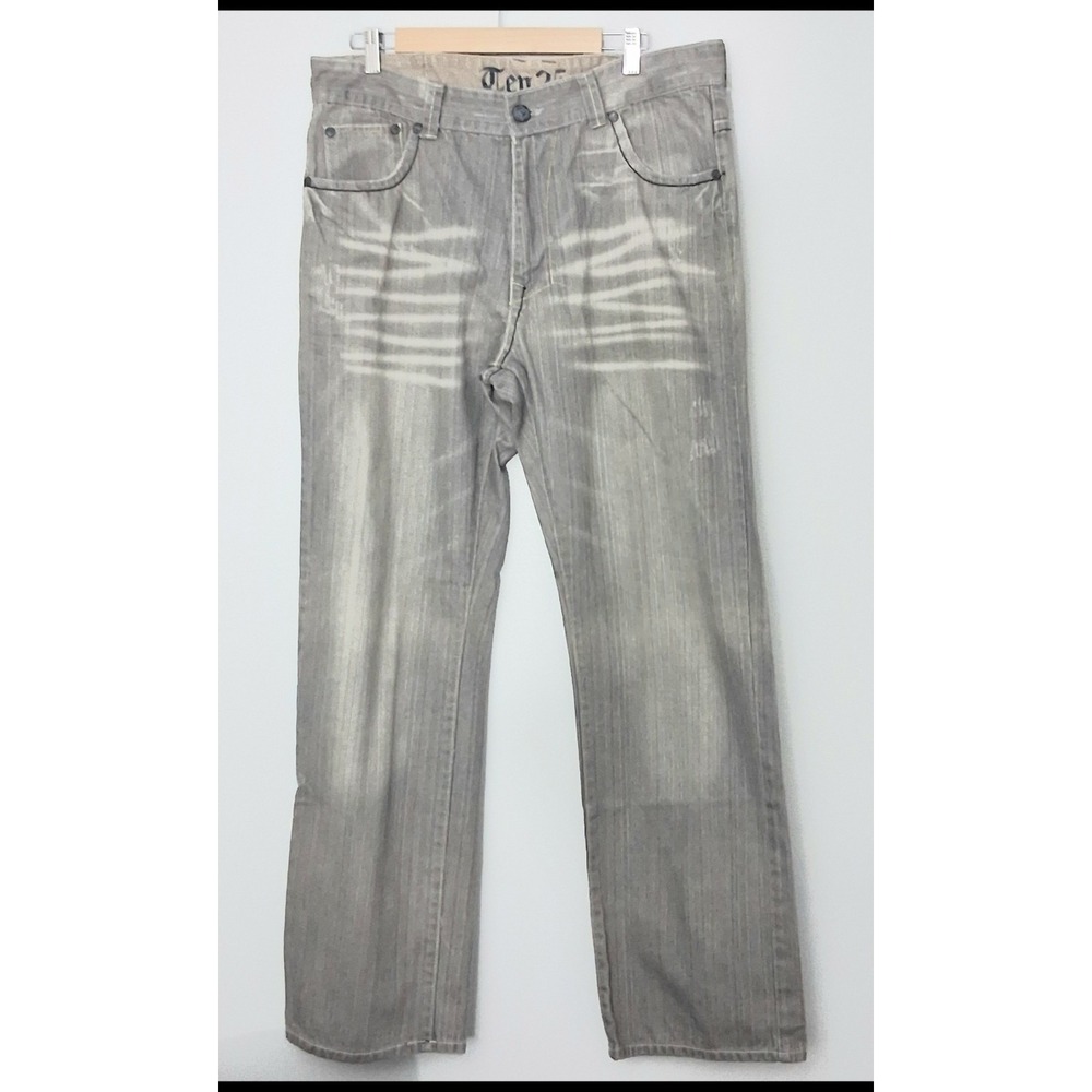 Ten 25 Jeans Men's Size 38 Gray Straight Leg Embroidered Back Pockets Pre-owned‎